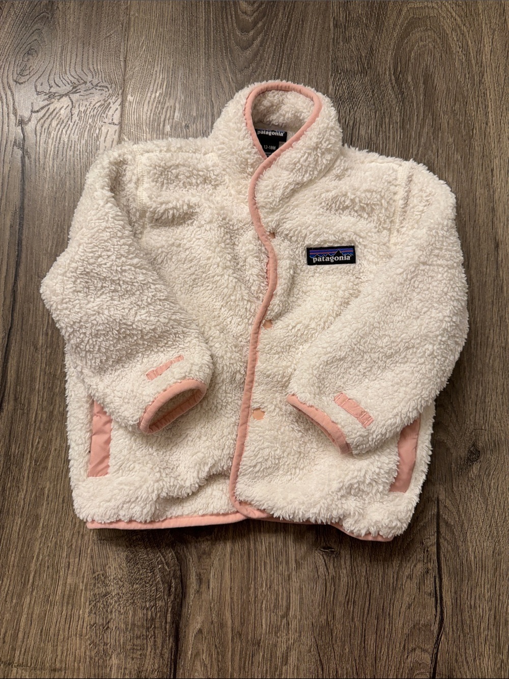 Patagonia Cream Sherpa Jacket with Pink Trim Accents